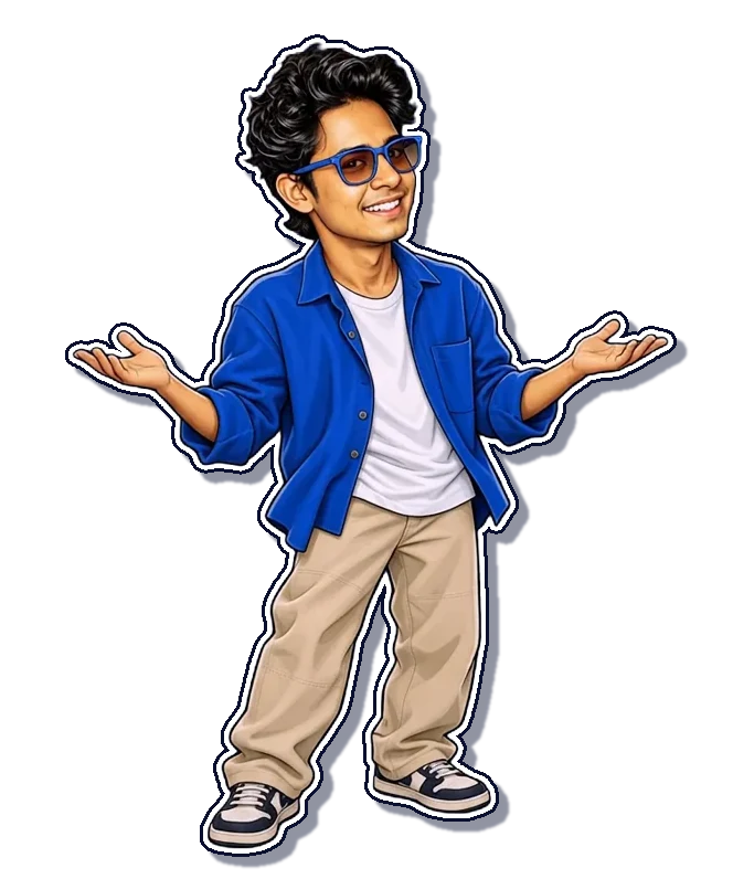 Cartoon of Saikat with open arms