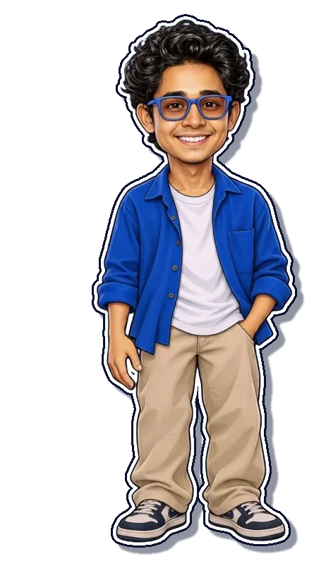 Cartoon of Saikat waving goodbye